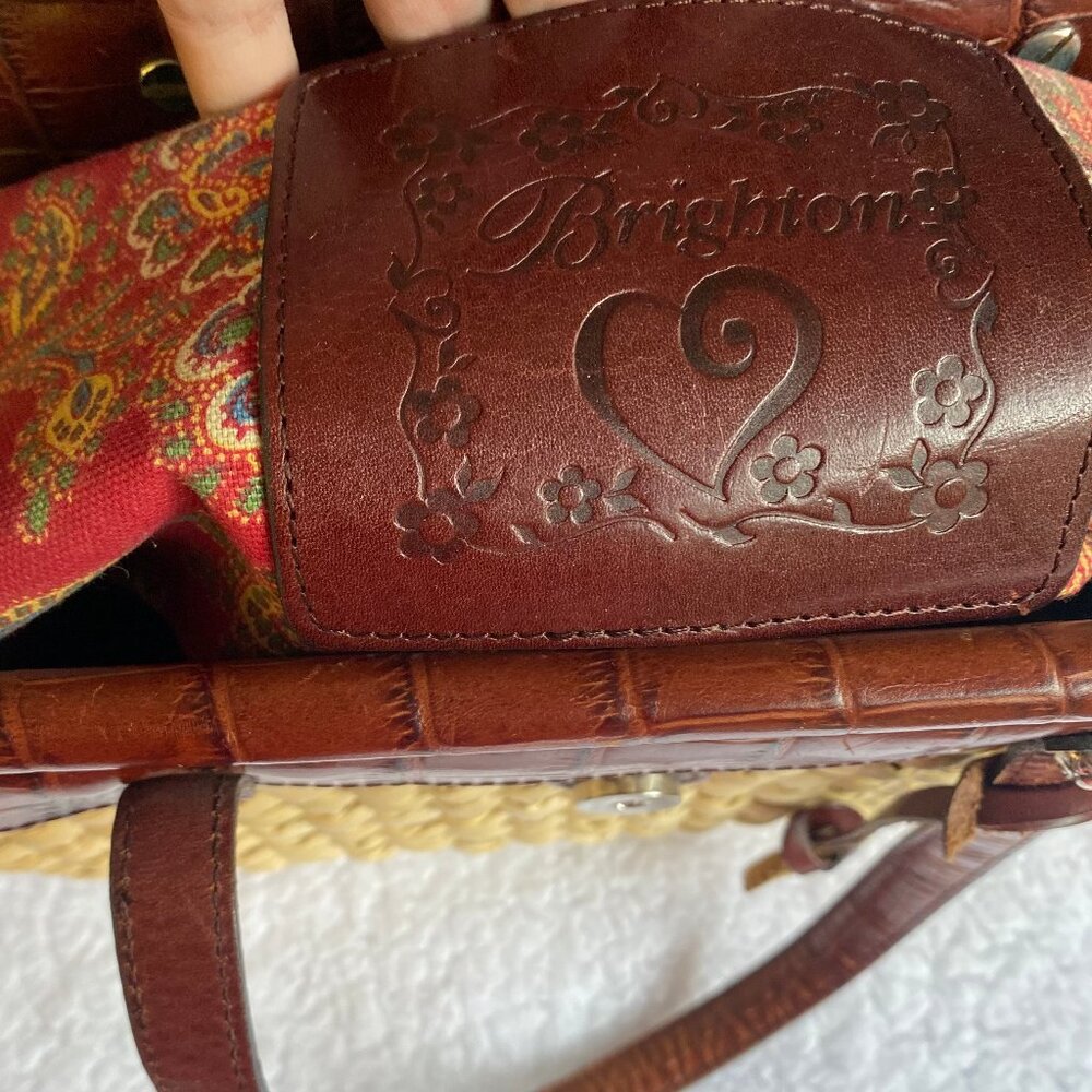 Authentic Brighton Ruth Woven Straw Satchel Bag with leather trim and handles - Picture 2 of 15